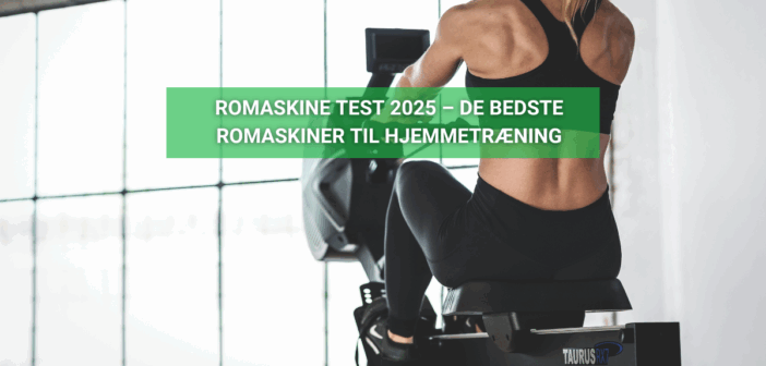 Kvinde iført sort sportstøj træner på en romaskine i et lyst fitnesslokale, set bagfra.